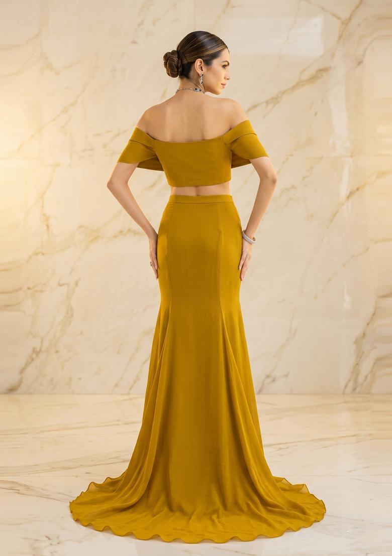 Mustard Yellow Handwork Fusion Set - Indya