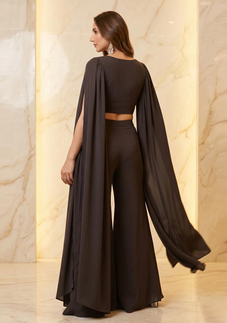 Dark Brown Handwork Fusion Set - Indya