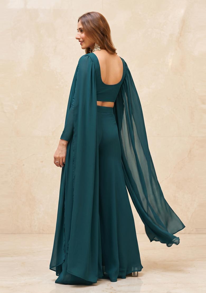 Dark Green Handwork Fusion Set - Indya