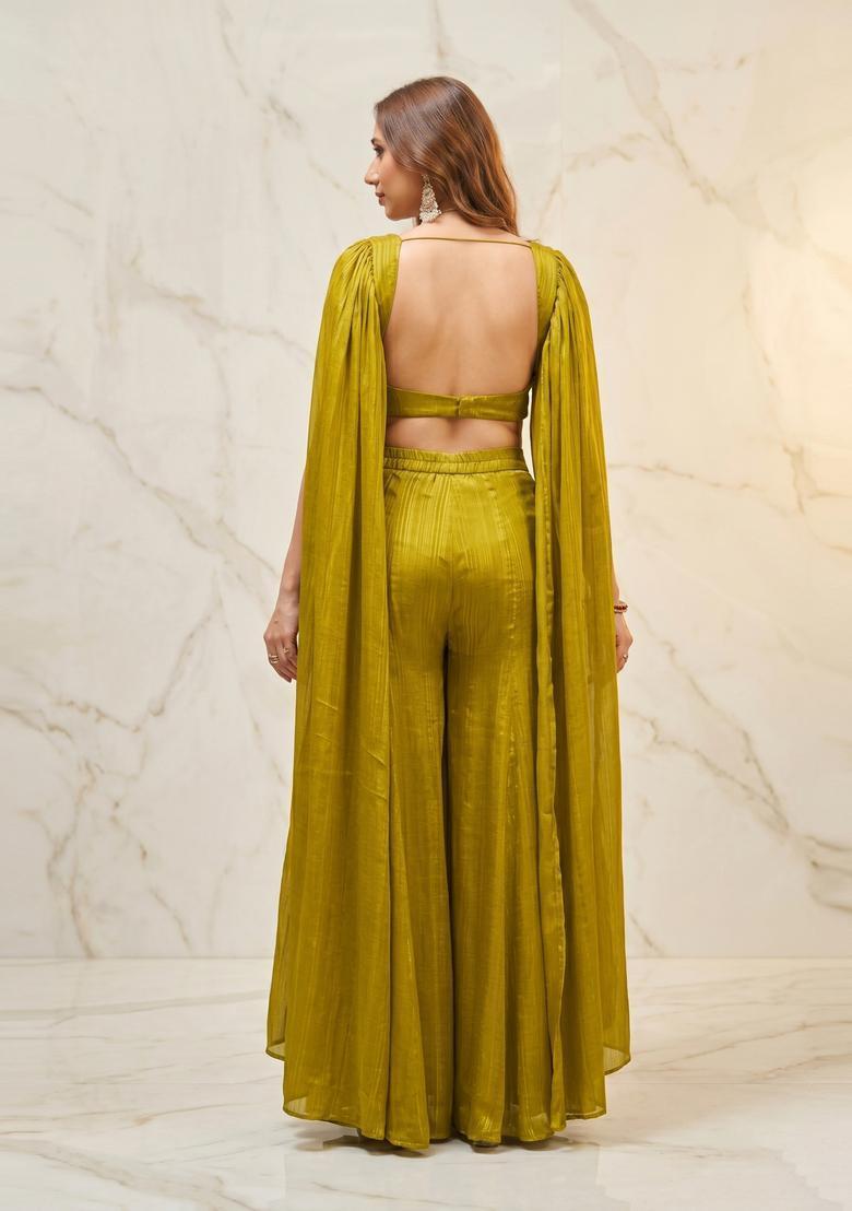 Lime Green Handwork Fusion Set - Indya