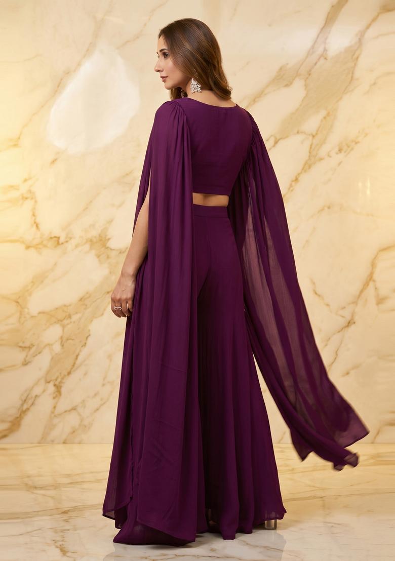 Deep Plum Handwork Fusion Set - Indya