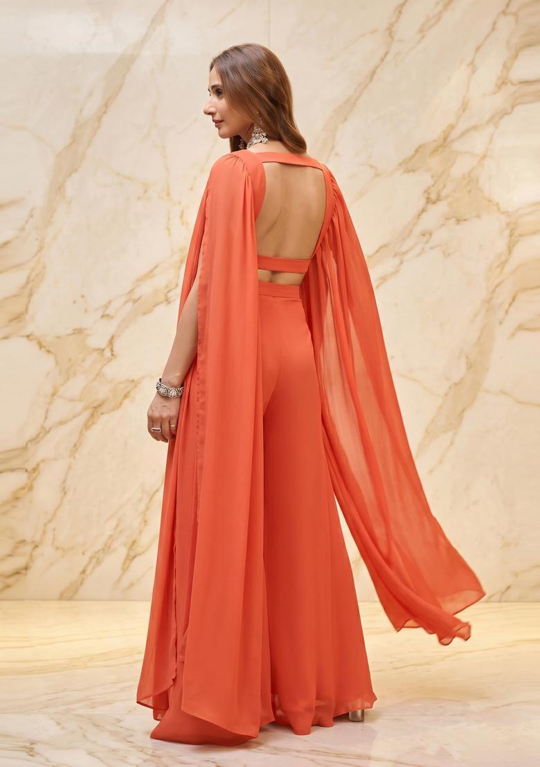 Orange Handwork Fusion Set - Indya
