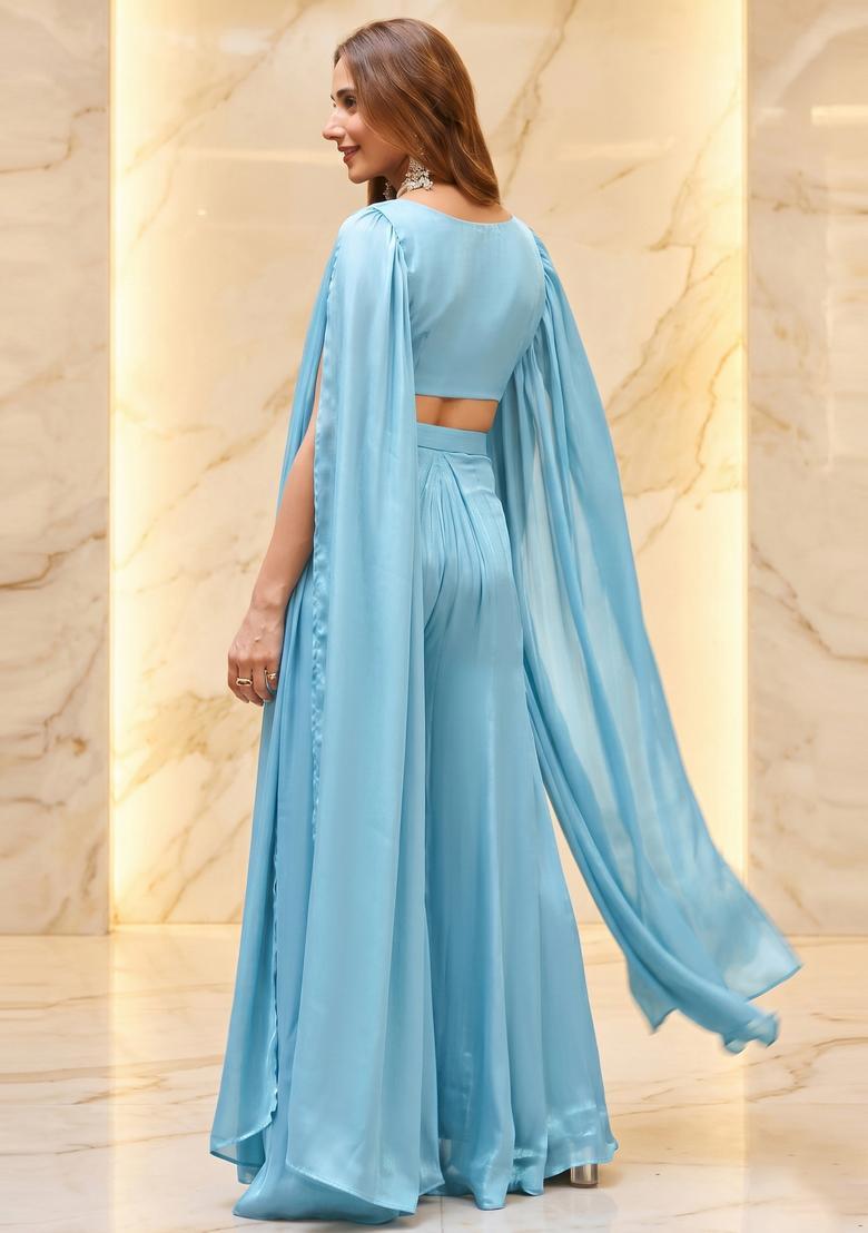 Sky Blue Handwork Fusion Set - Indya