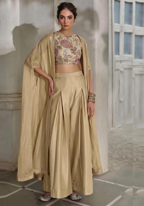 Beige Gold Embroidered Tissue Fusion Set