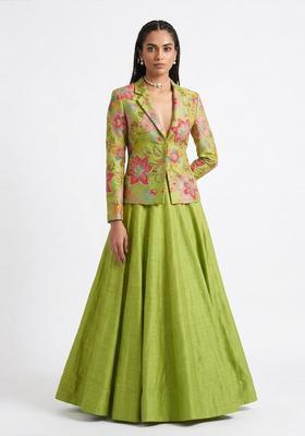 Lime Green Printed Viscose Lehenga Set