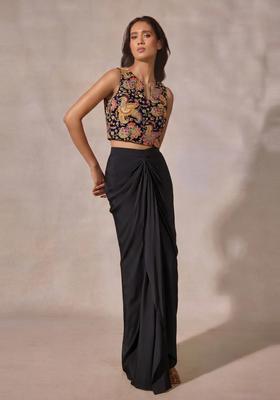 Black Embroidered Crepe Fusion Set