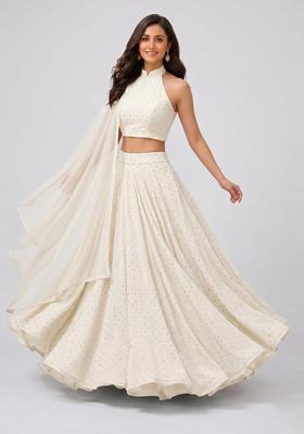 White Embroidered Crepe Lehenga Set