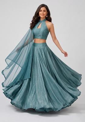Pastel Blue Embellished Crepe Lehenga Set