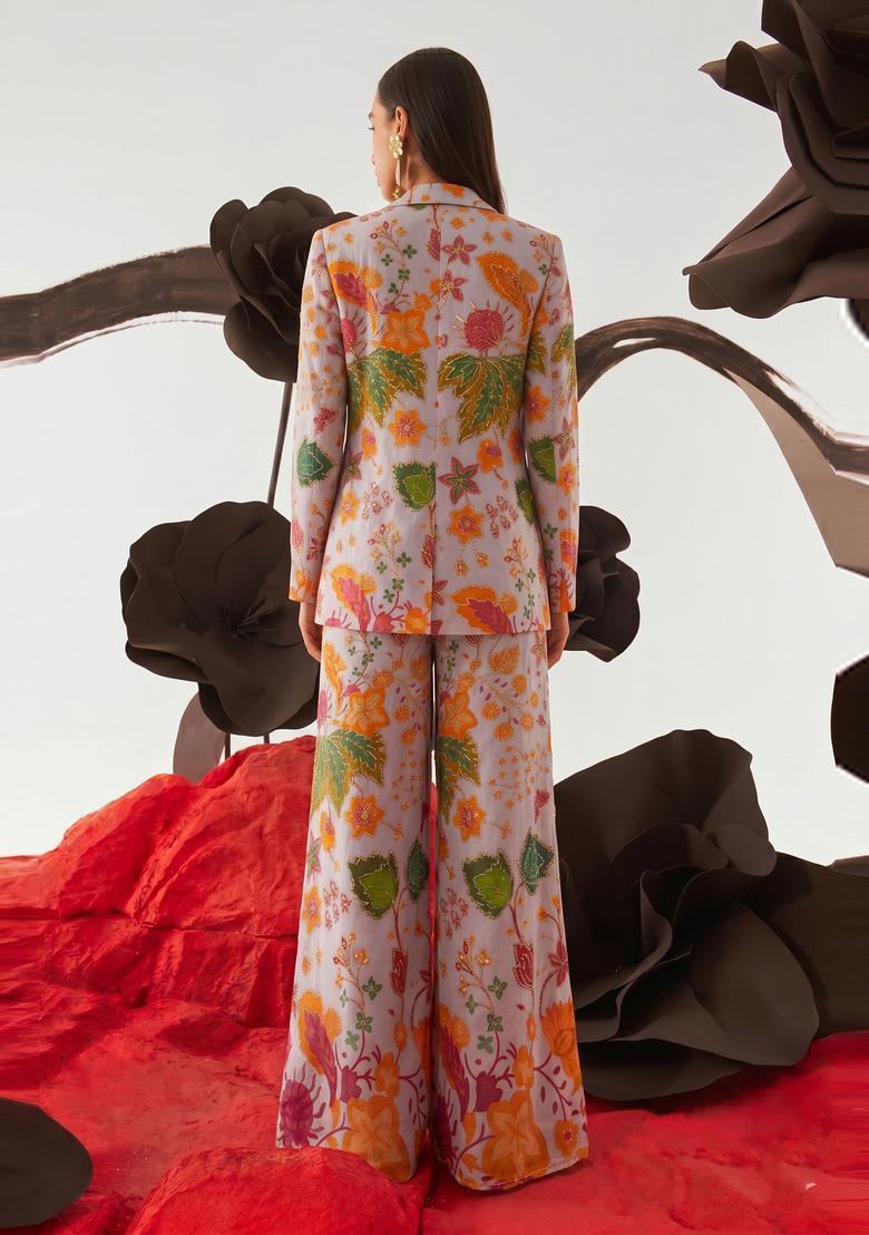 Lavender Printed Organza Fusion Set - Indya