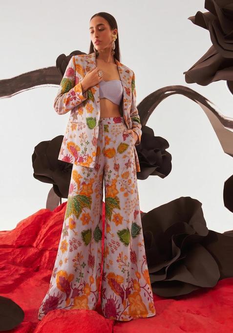 Lavender Printed Organza Fusion Set