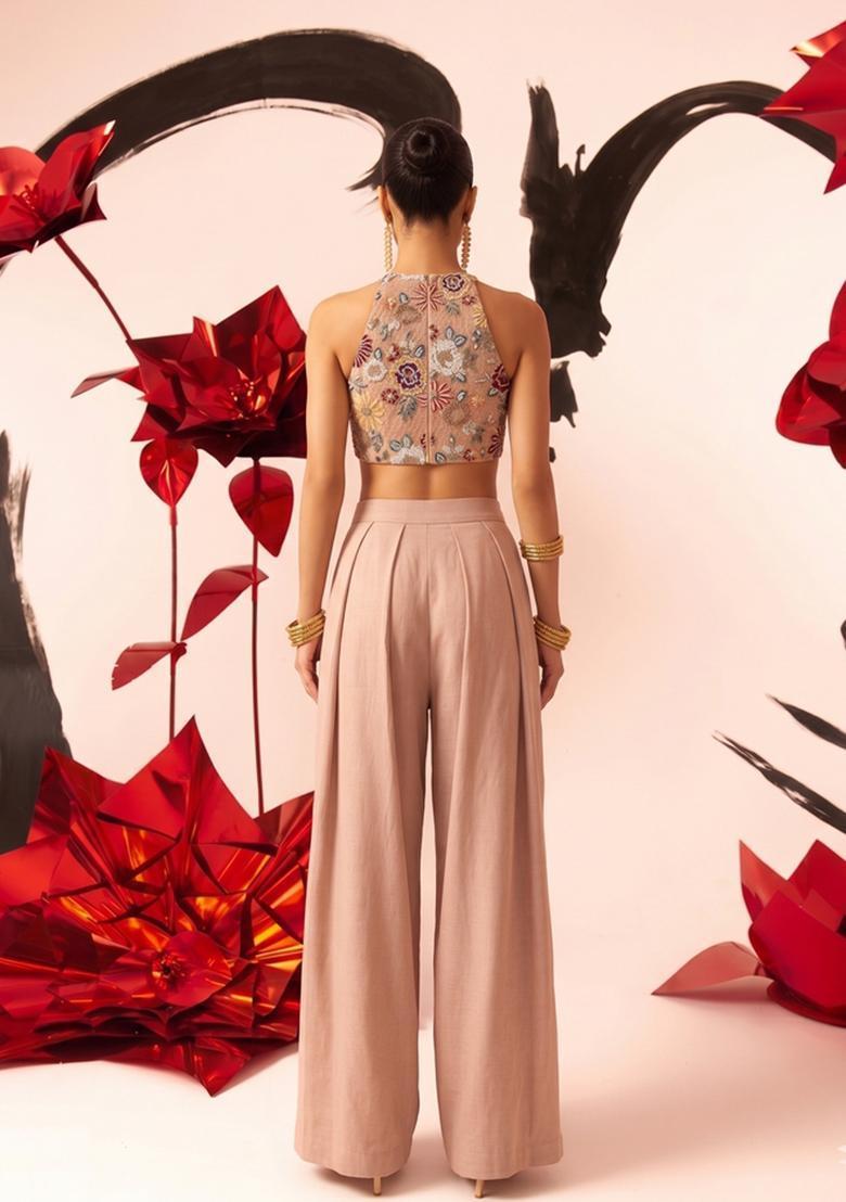 Dusty Pink Embroidered Fusion Set - Indya