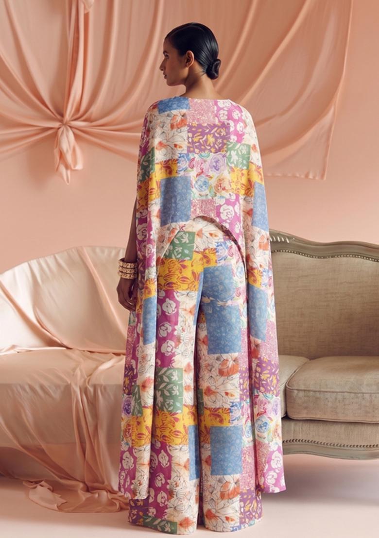 Pink Printed Georgette Fusion Set - Indya