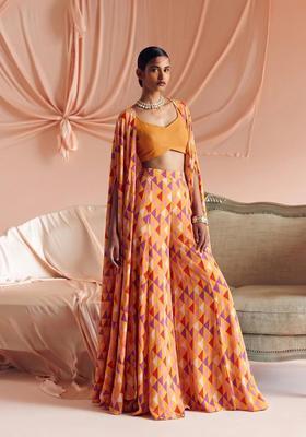 Peach Printed Georgette Fusion Set
