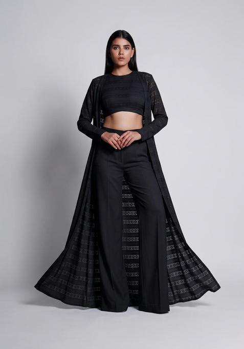 Black Embroidered Georgette Fusion Set