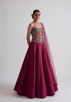 Rani Pink Printed Crepe Lehenga Set