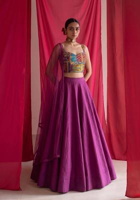 Magenta Printed Crepe Lehenga Set
