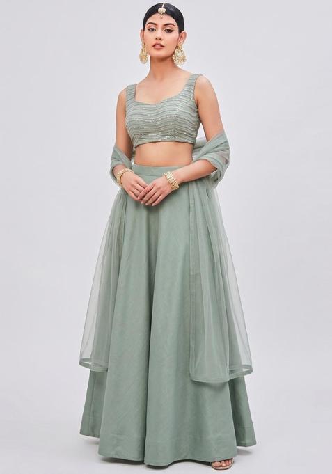Sage Green Sequin Lehenga Set