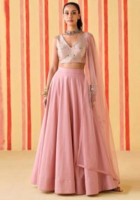 Blush Pink Brocade Lehenga Set