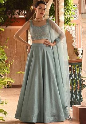 Grey Embroidered Chanderi Lehenga Set