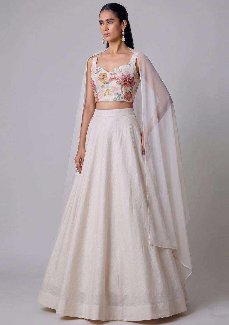 White Embroidered Organza Lehenga Set - Indya