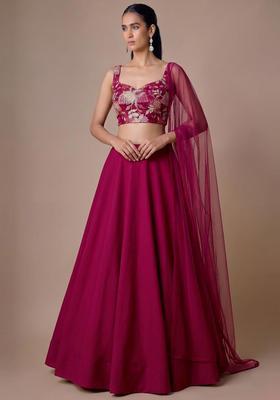 Magenta Embroidered Organza Lehenga Set