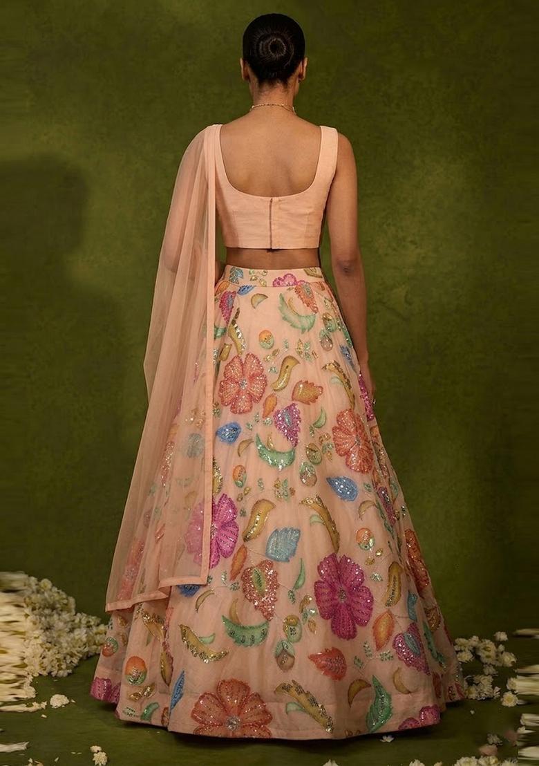 Peach Printed Lehenga Set - Indya