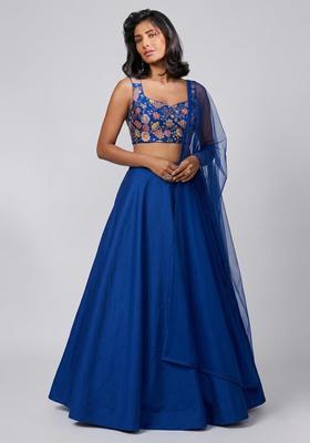 Royal Blue Printed Crepe Lehenga Set