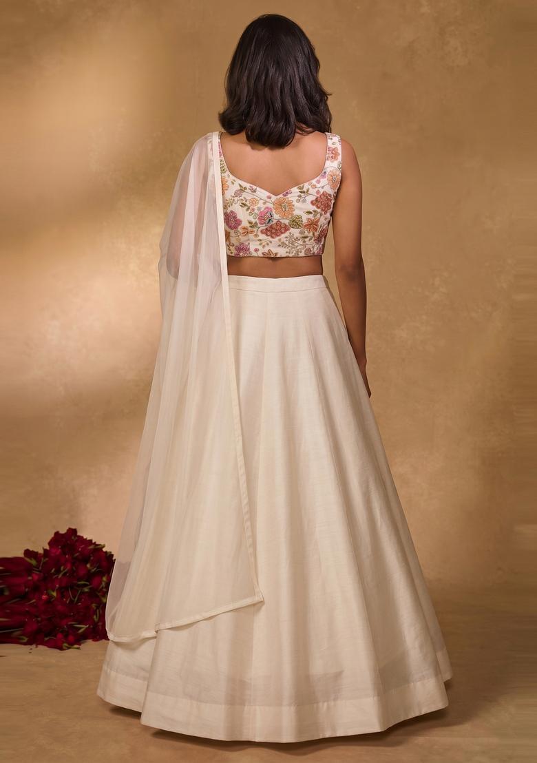 Off-White Printed Crepe Lehenga Set - Indya