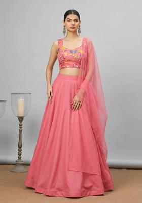Blush Pink Printed Chinon Lehenga Set