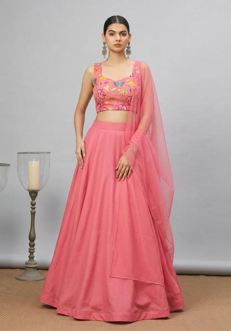 Blush Pink Printed Chinon Lehenga Set