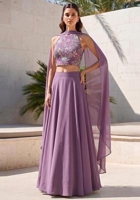 Mauve Sequin Crepe Lehenga Set