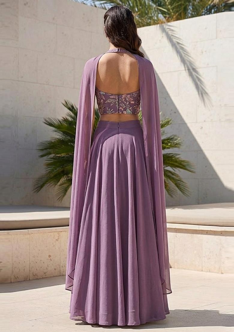 Mauve Sequin Crepe Lehenga Set - Indya