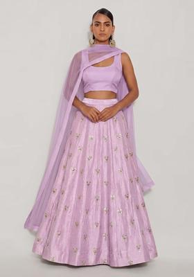 Lavender Embroidered Silk Blend Lehenga Set
