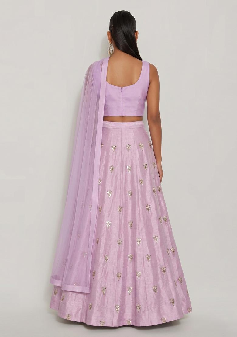Lavender Embroidered Silk Blend Lehenga Set - Indya