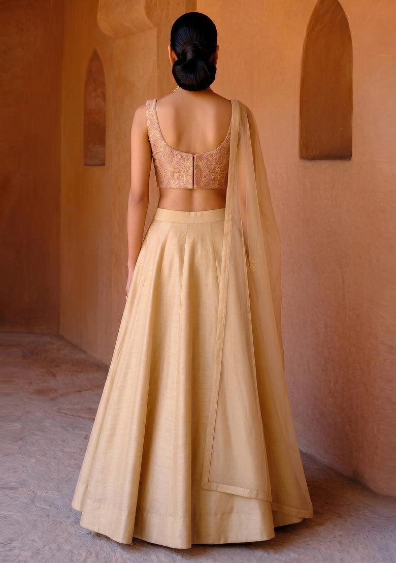 Beige Printed Fusion Set - Indya