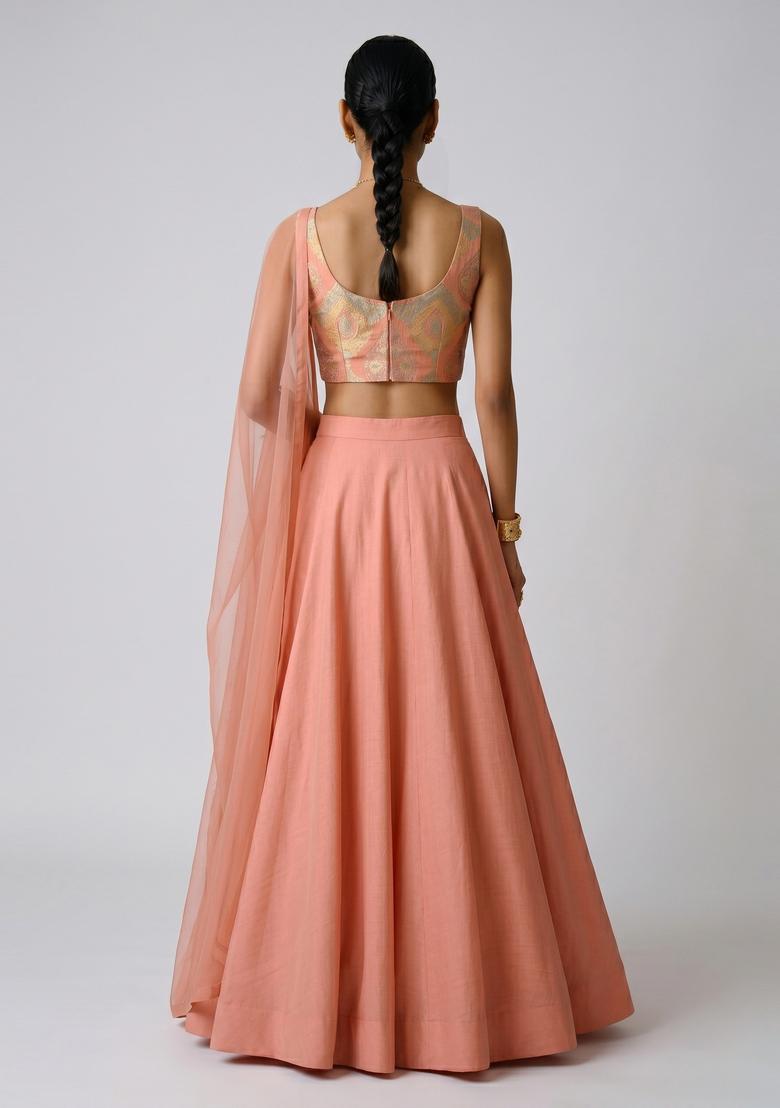 Peach Printed Fusion Set - Indya