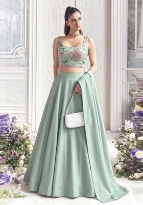 Sage Green Printed Tissue Lehenga Set