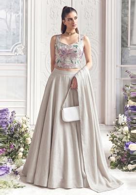 Grey Printed Tissue Lehenga Set