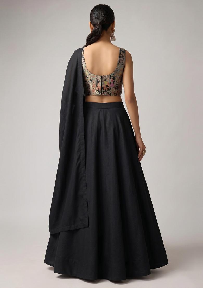 Black Silk Blend Lehenga Set - Indya