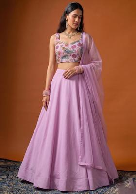 Pastel Pink Printed Crepe Lehenga Set