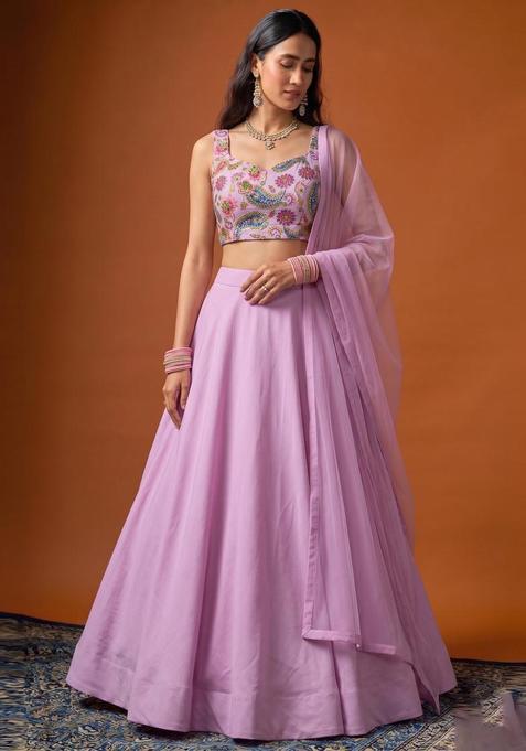 Pastel Pink Printed Crepe Lehenga Set