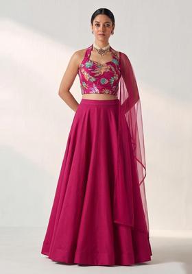 Magenta Printed Crepe Lehenga Set