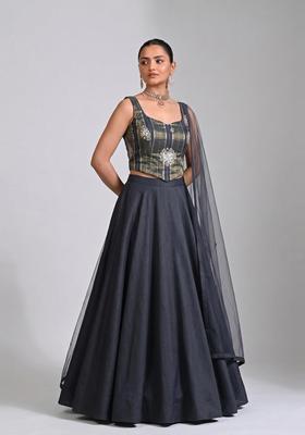 Charcoal Grey Tissue Lehenga Set