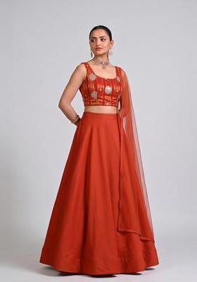 Rust Orange Tissue Lehenga Set