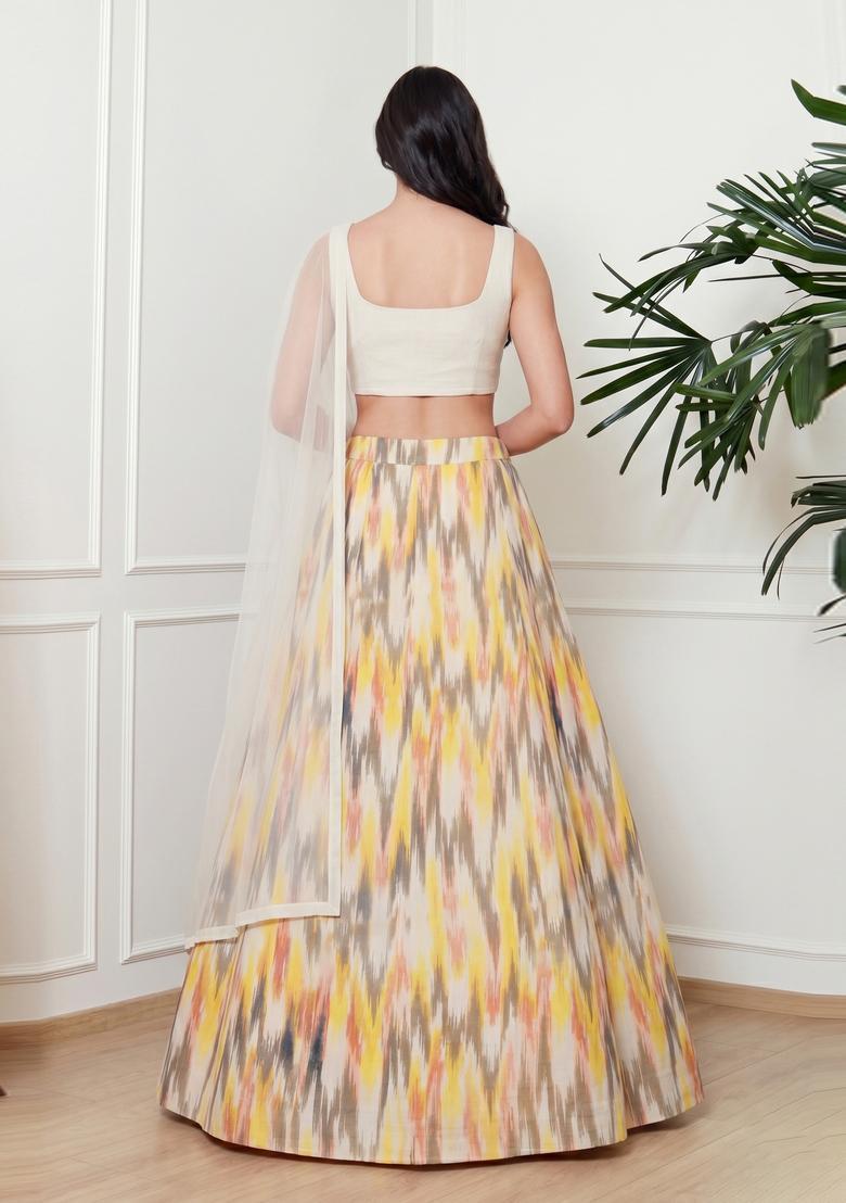 Off-White Printed Crepe Lehenga Set - Indya