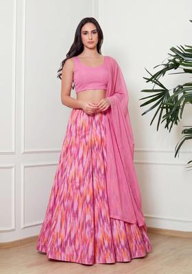 Rose Pink Printed Crepe Lehenga Set