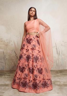Coral Brocade Lehenga Set