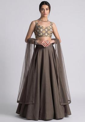 Grey Georgette Lehenga Set