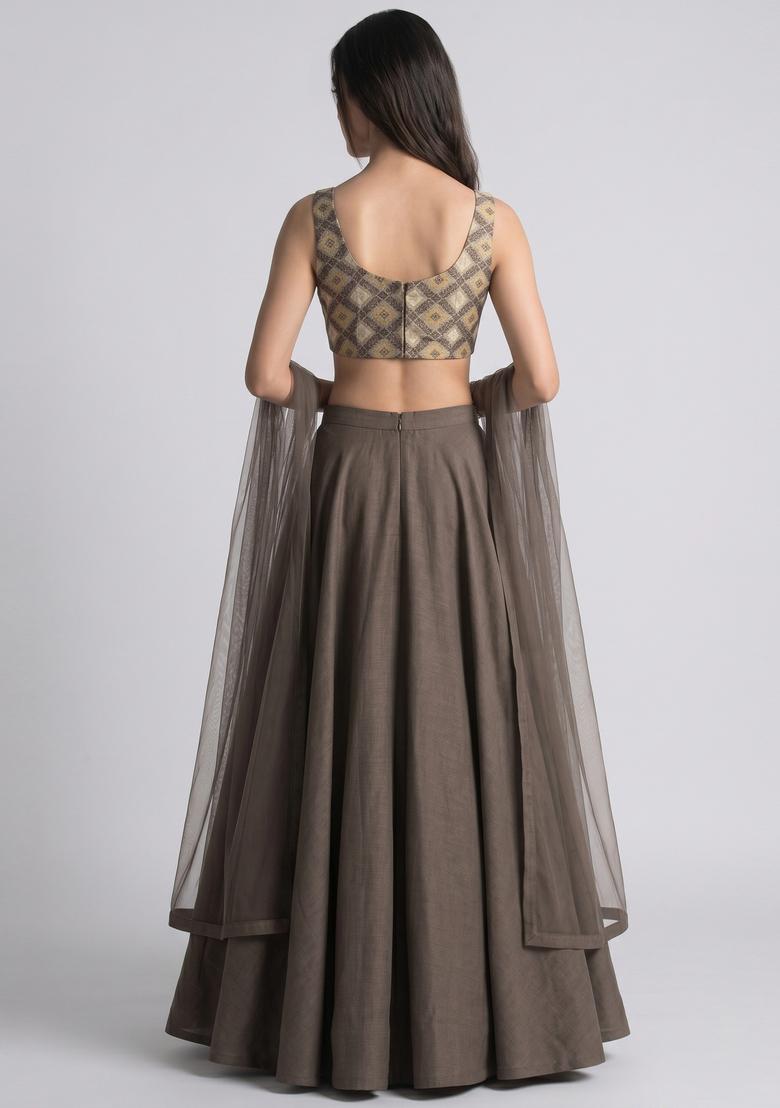 Grey Georgette Lehenga Set - Indya