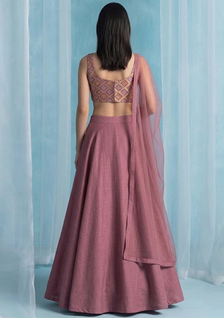 Dusty Mauve Georgette Lehenga Set - Indya